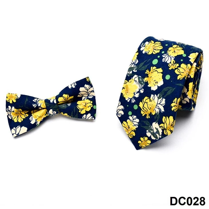 Men's Printed Tie And Bowtie Set Elegant Brushed Cotton Classic Patterns